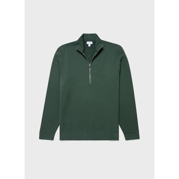 Sunspel Men's Dark Green Half-Zip Pullover - Size M (New with Imperfection)